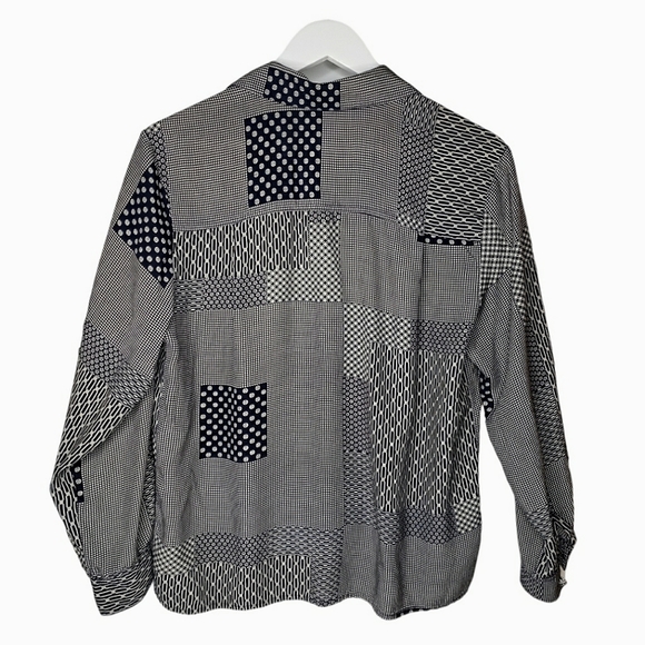 Vintage Mixed Print Covered Buttons 80's Y2K  Grandma Long Sleeve Blouse Size 8 - Picture 4 of 11